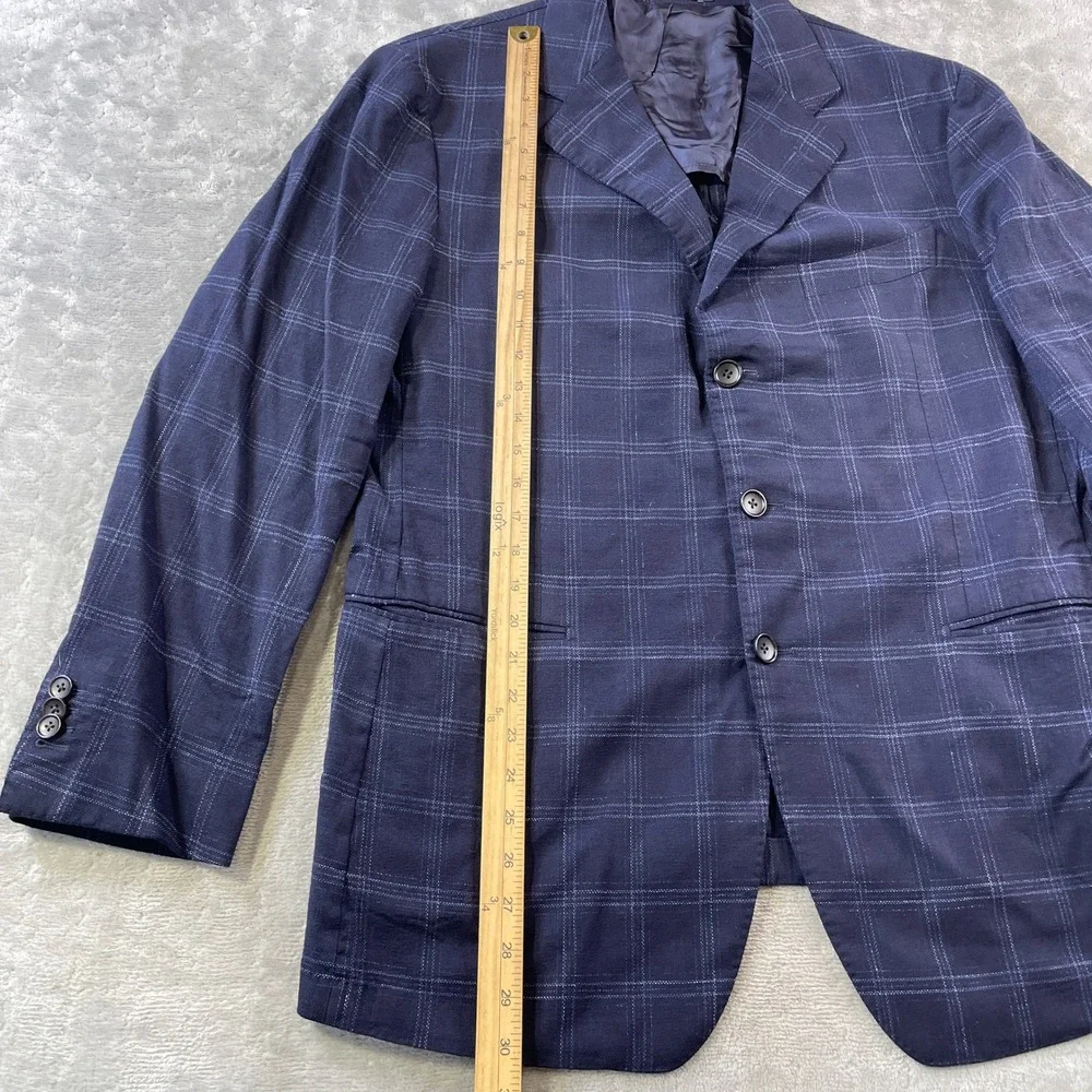 Suitsupply Blazer Sport Coat Mens 46R Navy Blue Windowpane Wool Stretch Office
